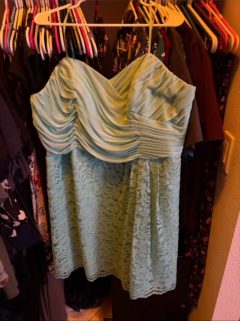 Strapless Lace A-Line Dress in Mint Green